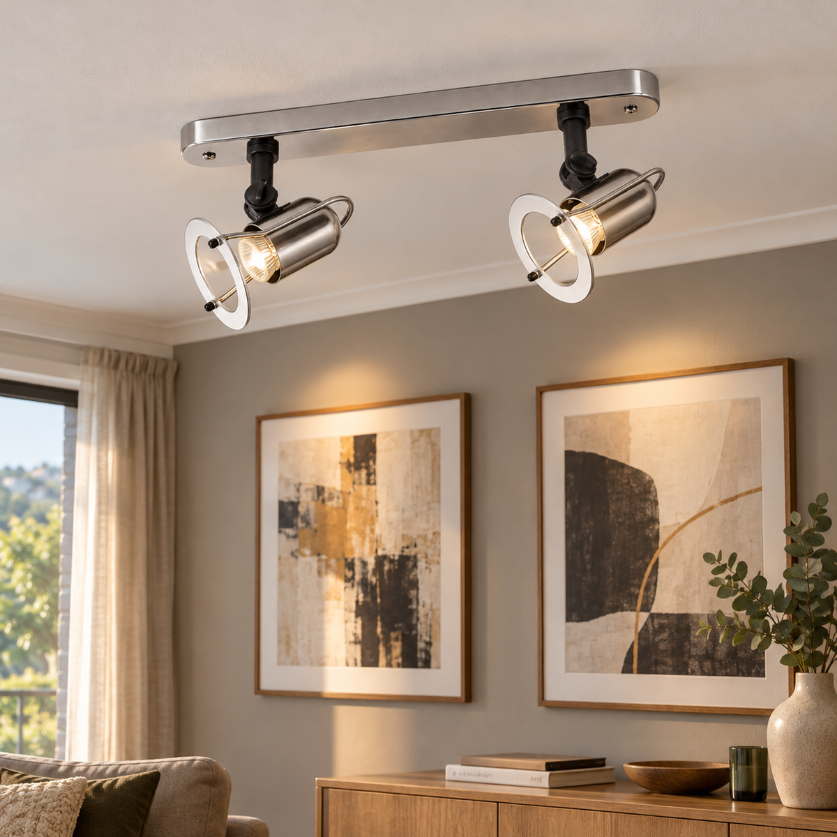 Satin Chrome Spotlight R50 Compatible 2 Light — living-room artwork