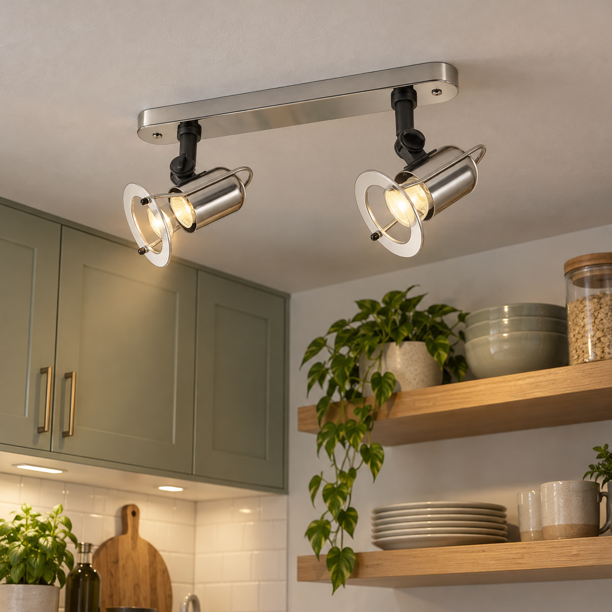 Satin Chrome Spotlight R50 Compatible 2 Light — kitchen preparation area