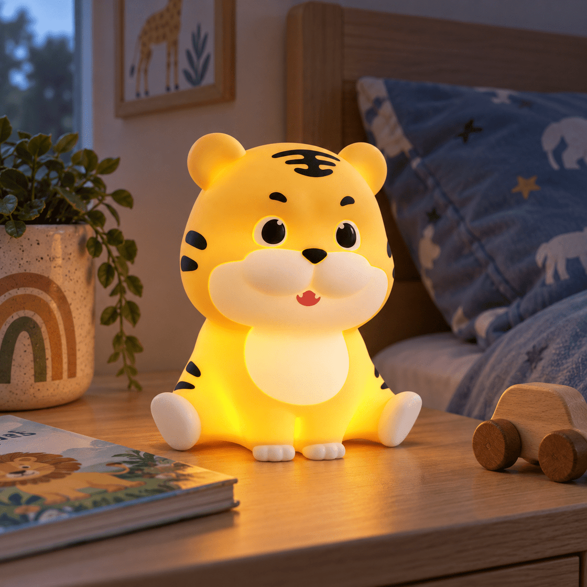 1W LED Tiger Night Light - Yellow/Orange — child's bedside table