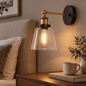 Antique Brass Indoor Wall Light - Clear Glass — bedside wall