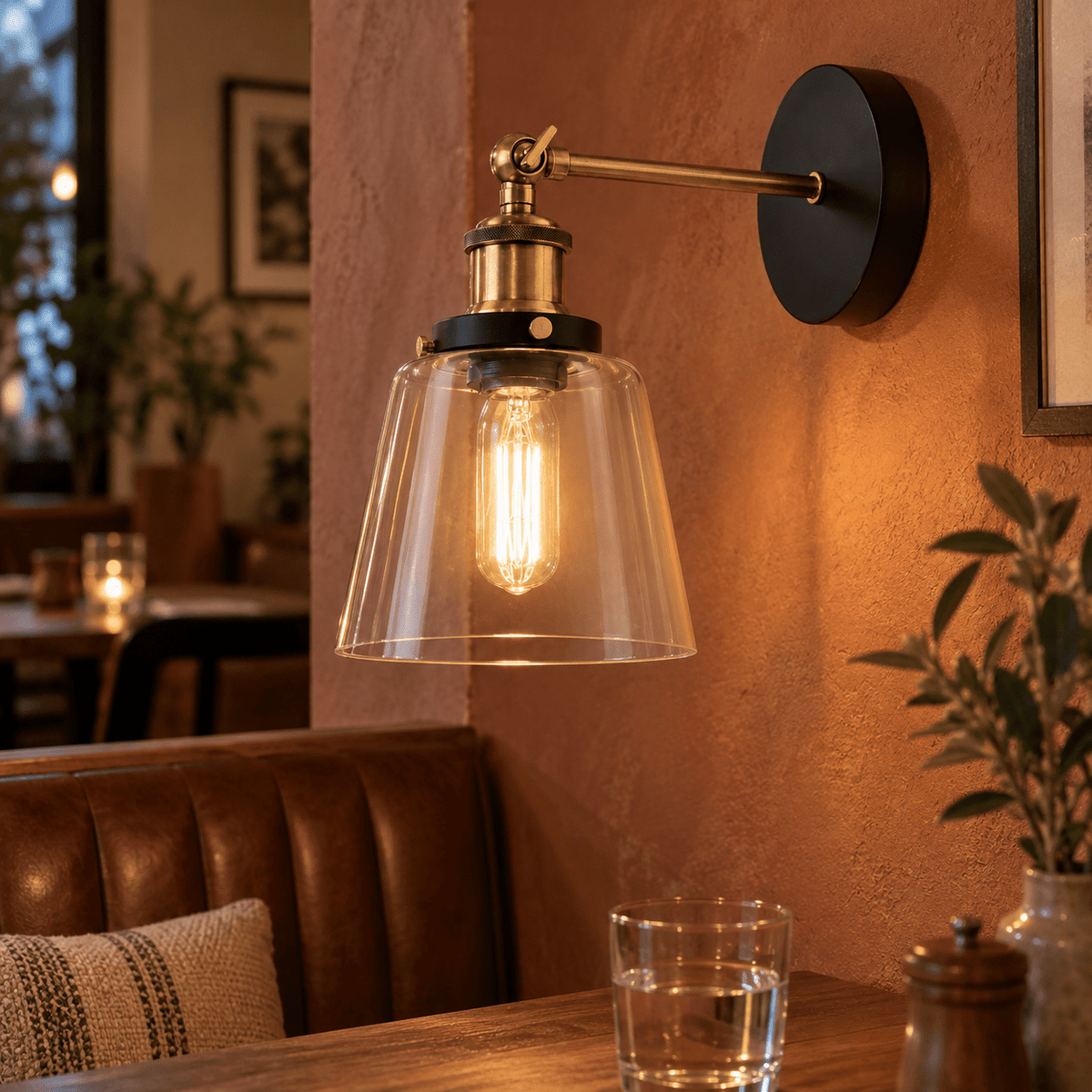 Antique Brass Indoor Wall Light - Clear Glass — cafe booth