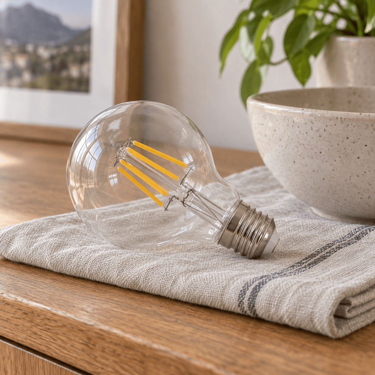 240v 4W E27 LED G95 Ball Filament Bulb - Glass: Clear — daylight bulb detail
