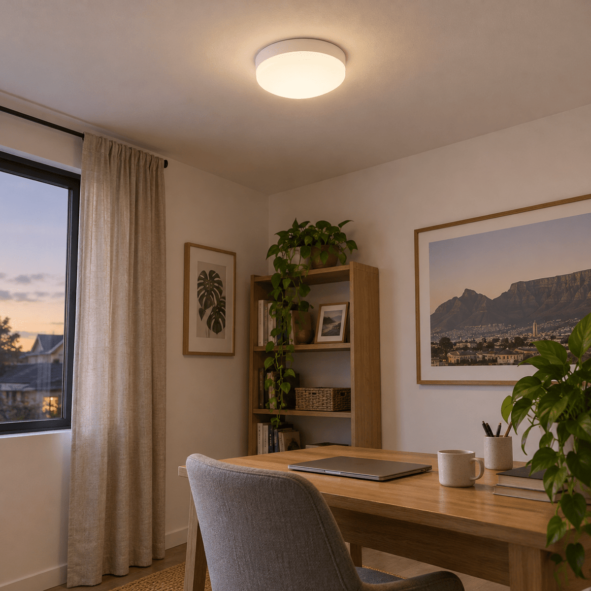 Small Polycarbonate LED Indoor Light — lighting a compact home office