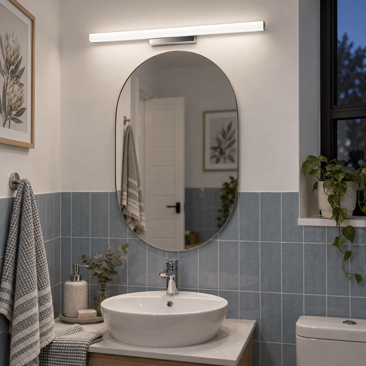 Chrome LED Bathroom Wall Light - IP44 Frosted Acrylic — lighting a compact guest bathroom