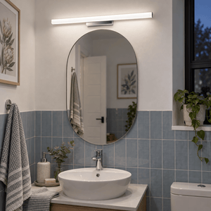 Chrome LED Bathroom Wall Light - IP44 Frosted Acrylic — lighting a compact guest bathroom