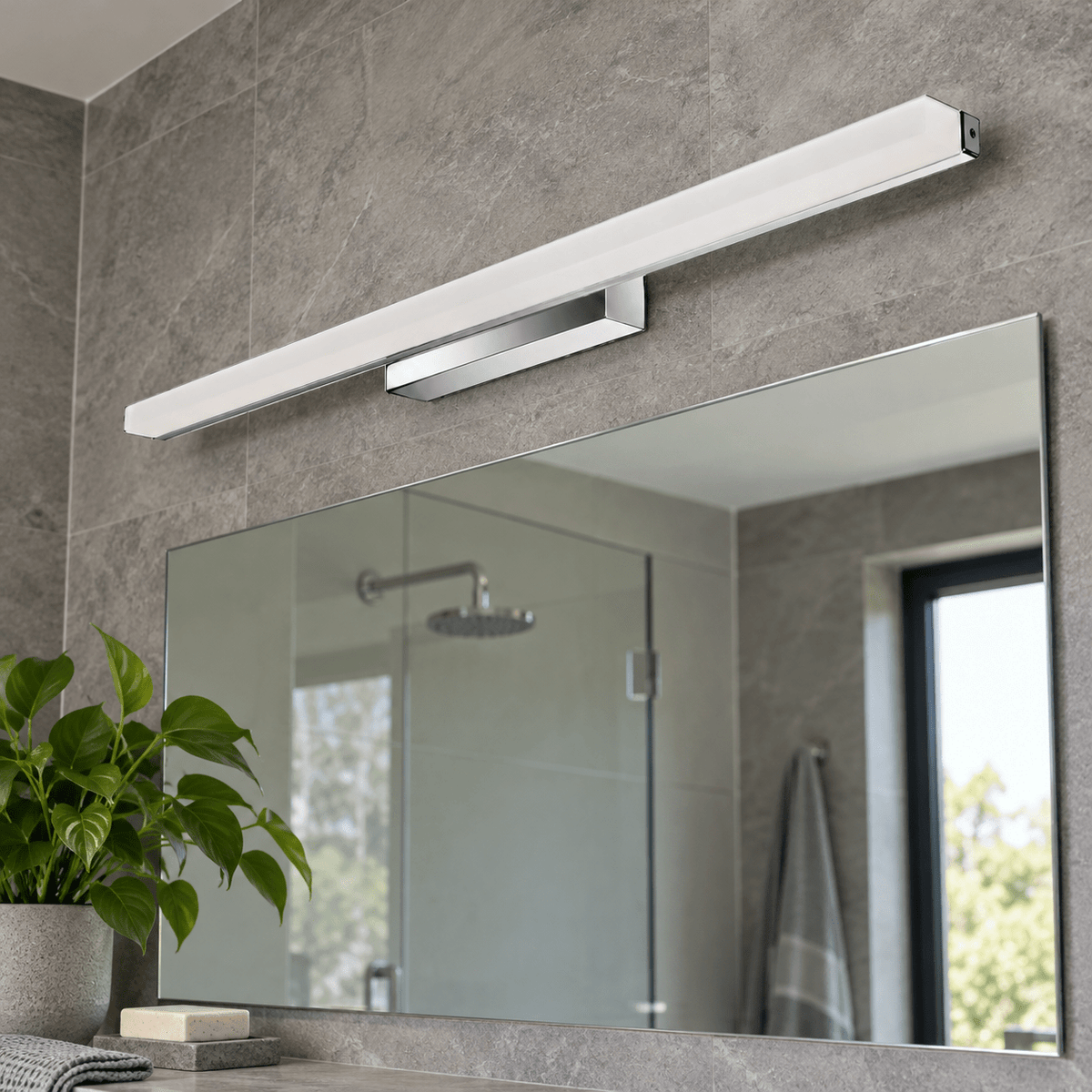 Chrome LED Bathroom Wall Light - IP44 Frosted Acrylic — showing chrome and frosted-acrylic detail