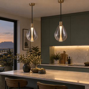Smoke LED Glass Pendant Medium Balloon — paired over a kitchen counter