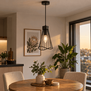 230V 40W E14 Sensu Pendant - Black — Sensu pendant above a breakfast table