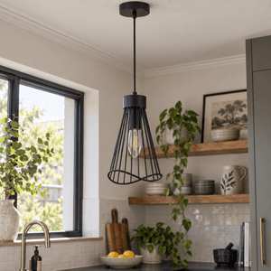 230V 40W E14 Sensu Pendant - Black — Daylight detail of the wavy wire cage