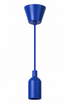 Blue pendant light with a conical ceiling rose and cylindrical lamp holder, hanging from a cord.