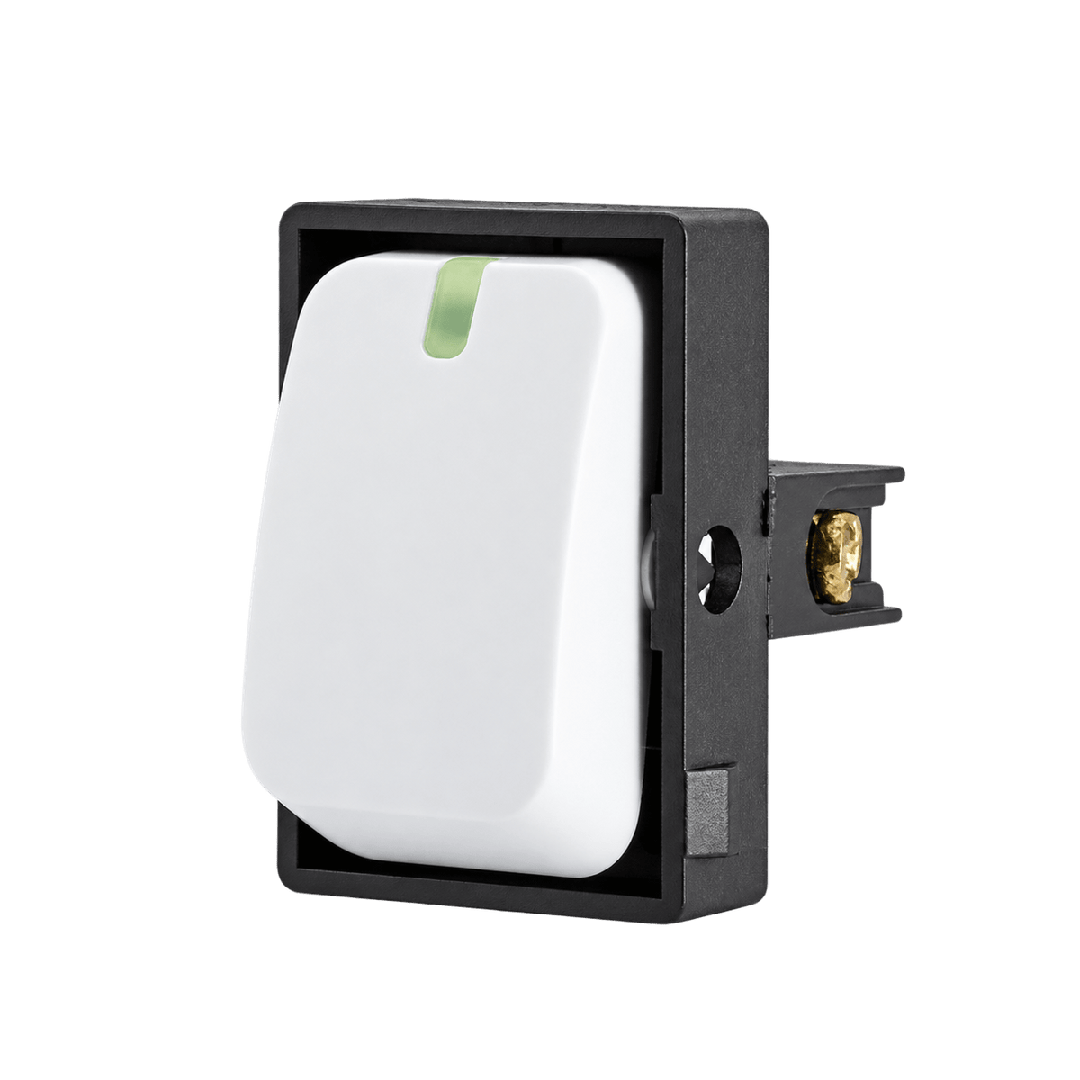 White 1 lever 1 way switch module, transparent background