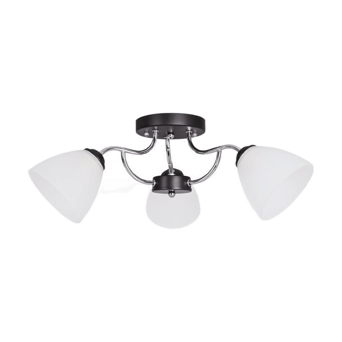 Polished Chrome & Black Chandelier Frosted Glass Modern Design product image on a transparent background