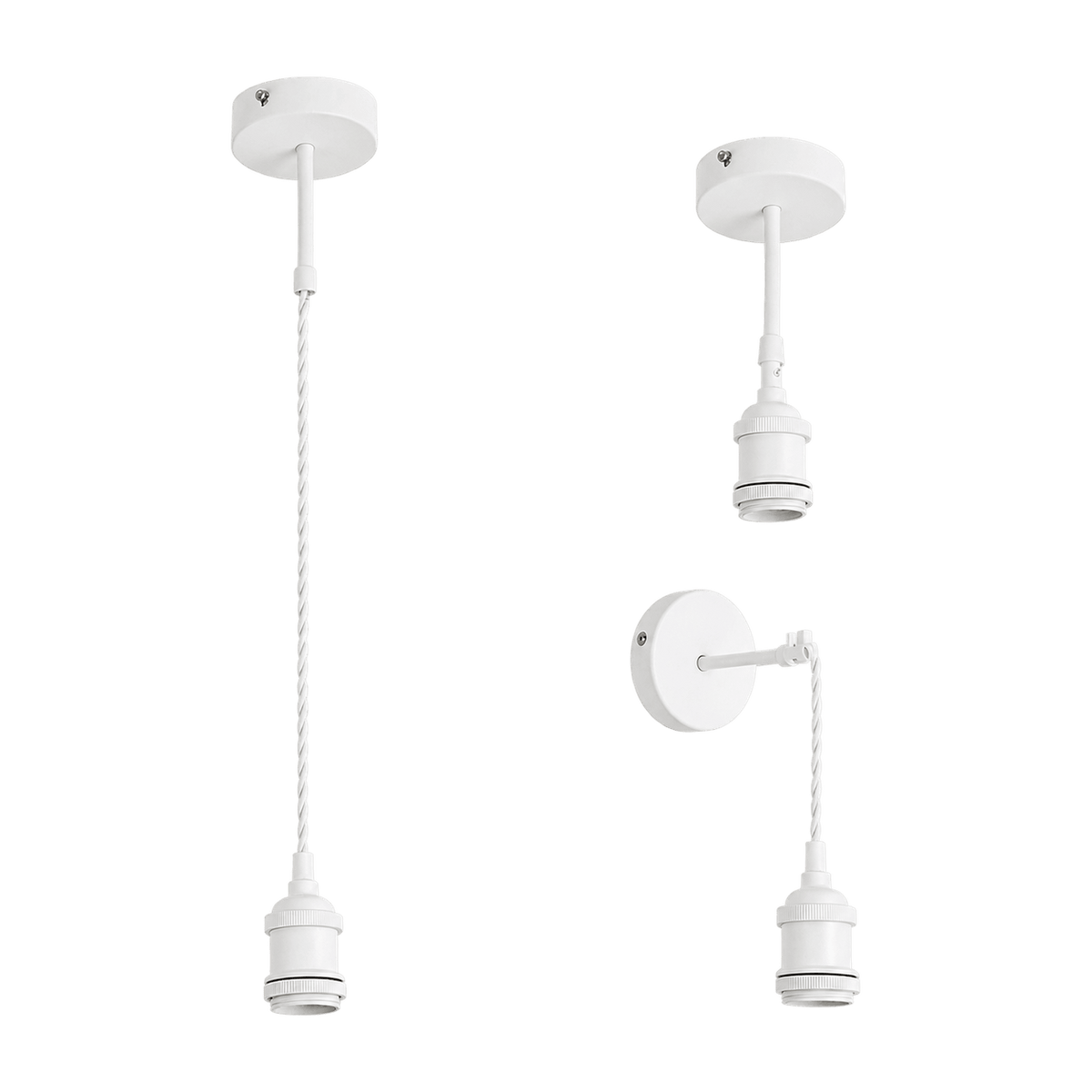 Matt White 3-in-1 LED Fitting - Wall / Ceiling / Pendant, transparent background, 1254 × 1254