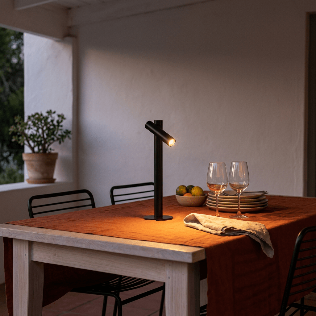 Zoom Rechargeable Black Table Lamp