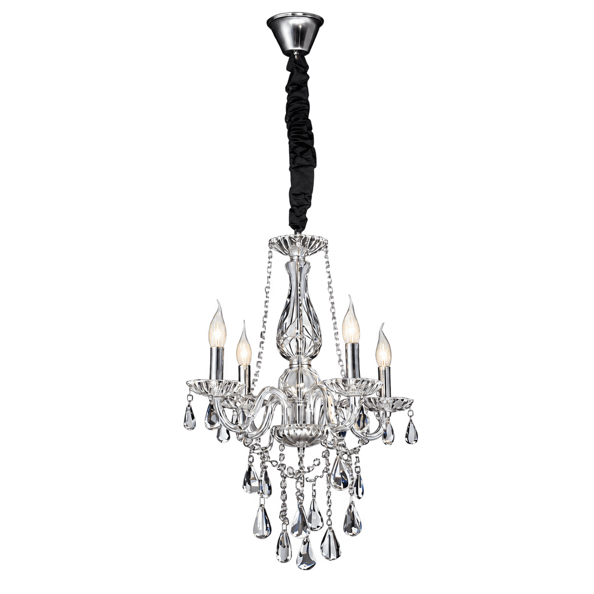 Clear Crystal 4 Arm Chandelier on a transparent background