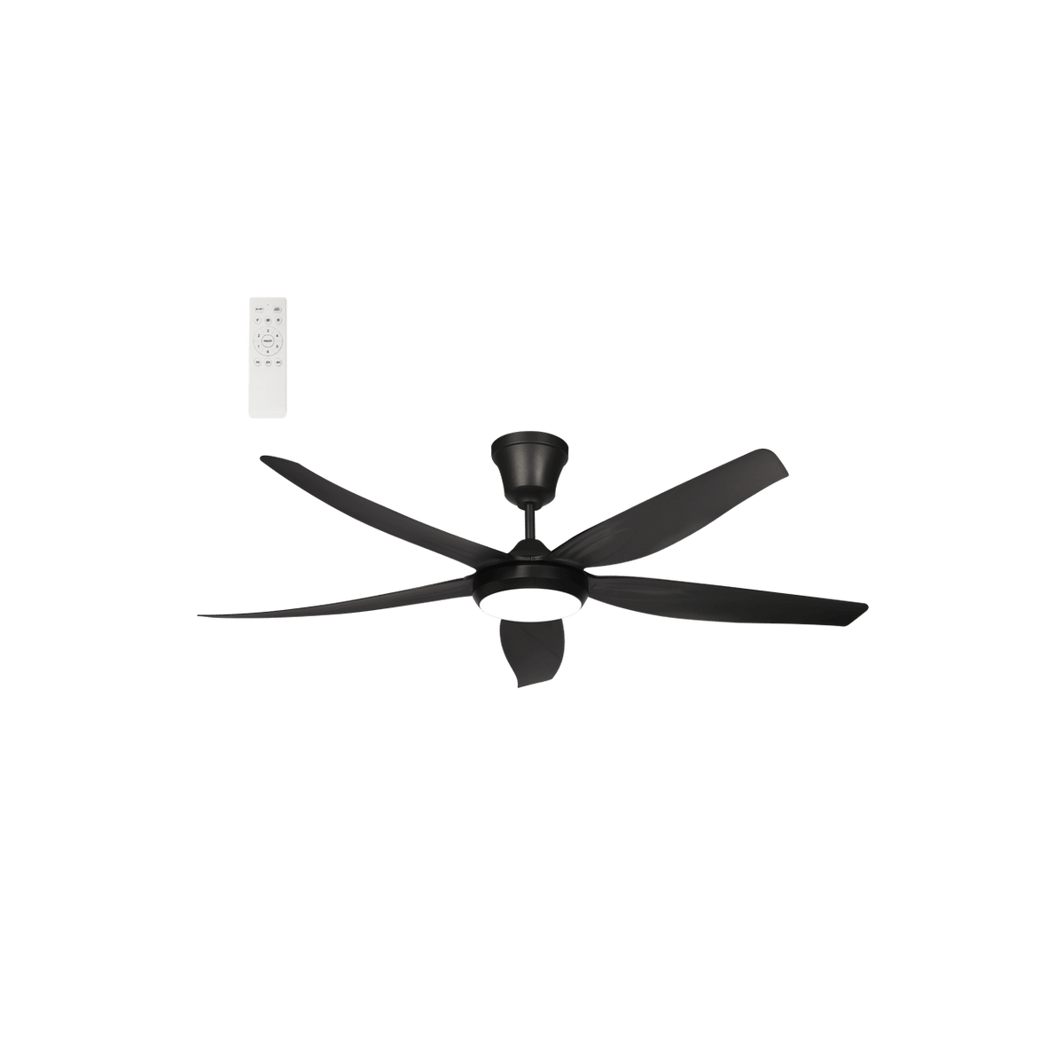 56" Black Ceiling Fan with ABS Blades & 3CCT LED — transparent background
