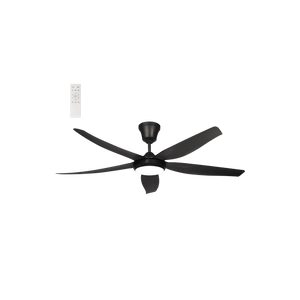 56" Black Ceiling Fan with ABS Blades & 3CCT LED — transparent background