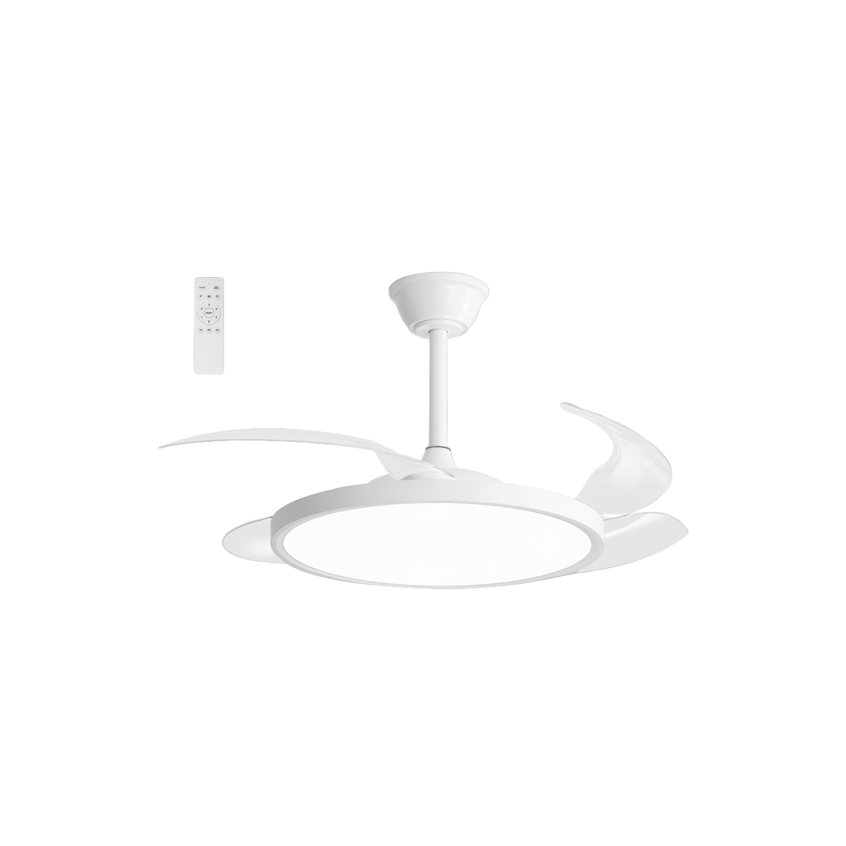 42" White Retractable Blade Ceiling Fan with 3CCT 36W LED — transparent background