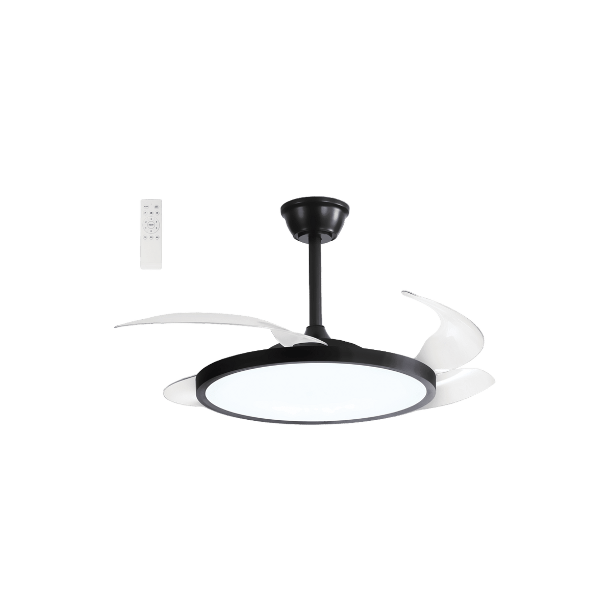 42" Black Retractable Blade Ceiling Fan with 3CCT 36W LED — transparent background