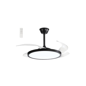 42" Black Retractable Blade Ceiling Fan with 3CCT 36W LED — white background