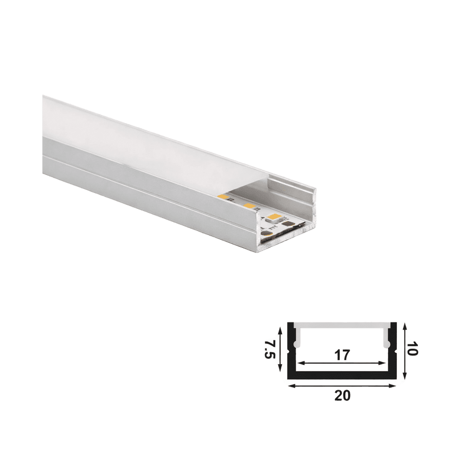LED Extrusion - 20 x 10mm Surface Profile (3m) — transparent background