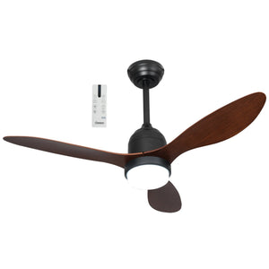 Waterproof Black & Dark Wood Outdoor Ceiling Fan — white background