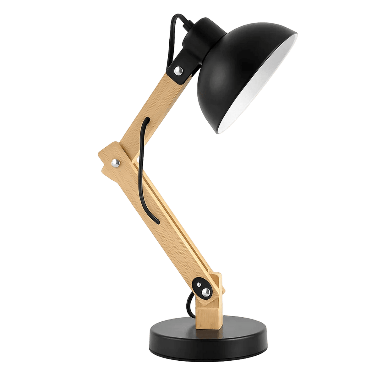 Black Wood Desk Lamp - Adjustable Arm — transparent background