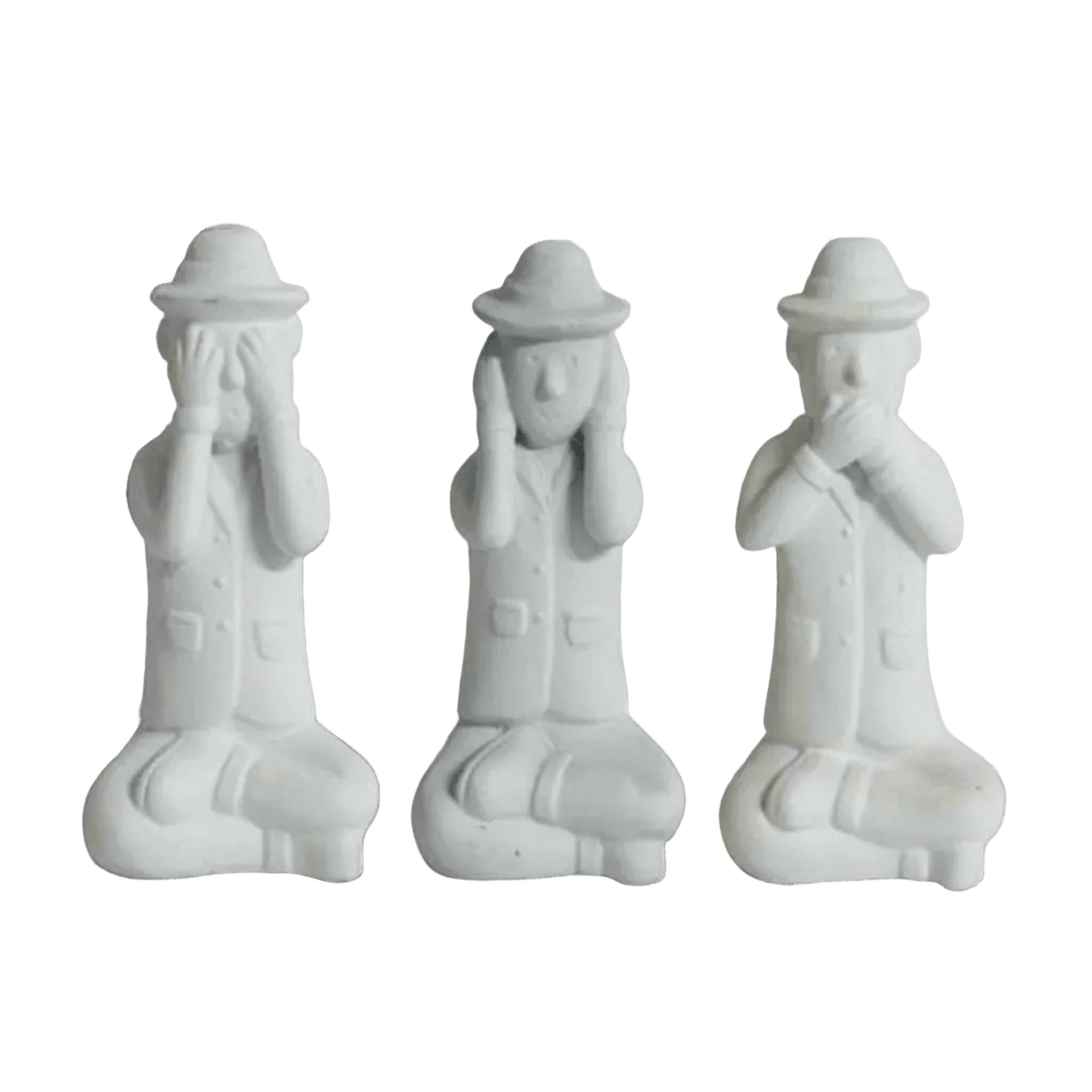 White Resin See, Hear & Speak No Evil Males Set — transparent background