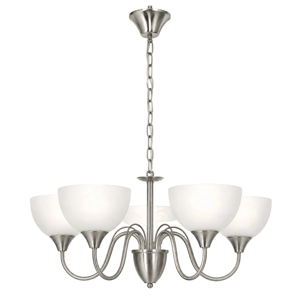 Satin Chrome Chandelier - Alabaster Glass 5-Light