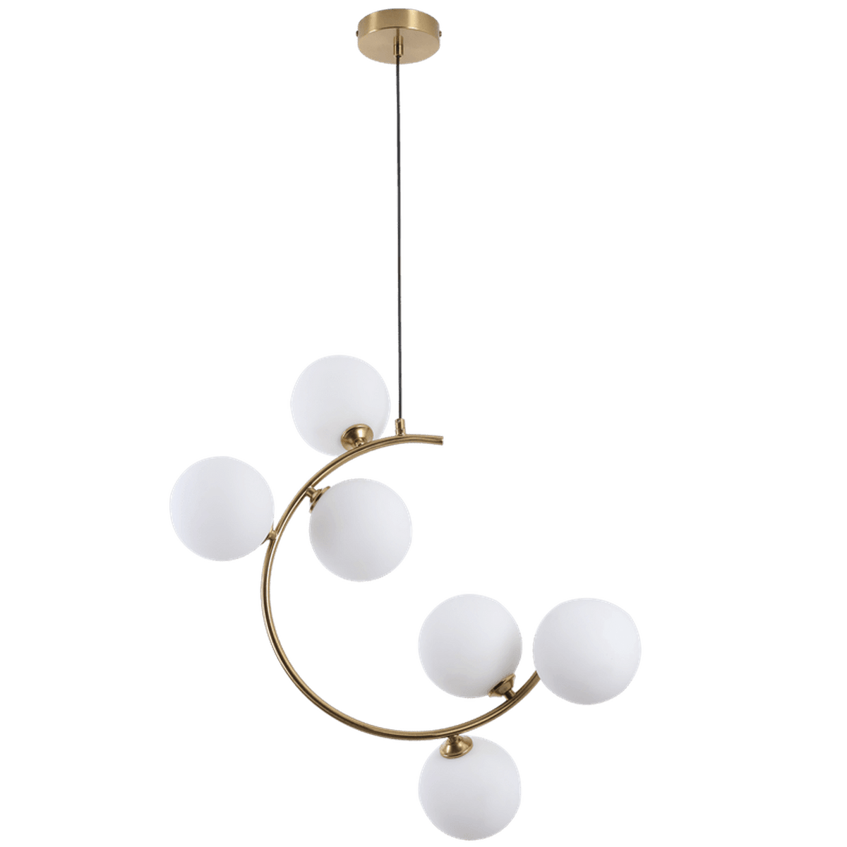 Brass 6-Light Pendant with White Glass — transparent background