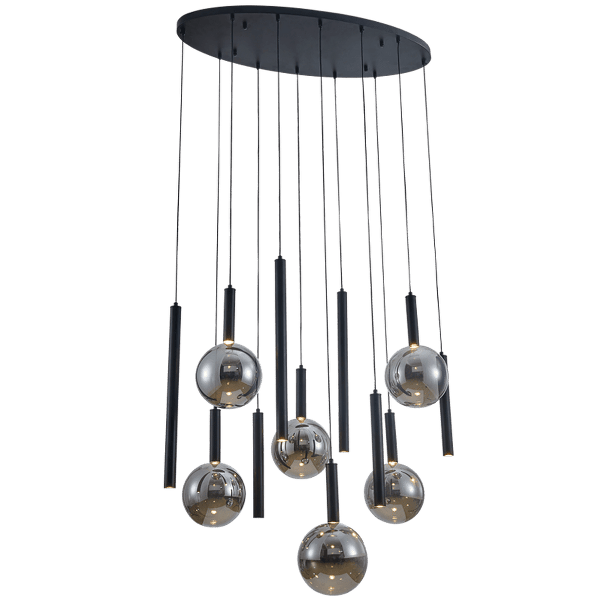 Smoke Glass Round Cluster Pendant Light — transparent background