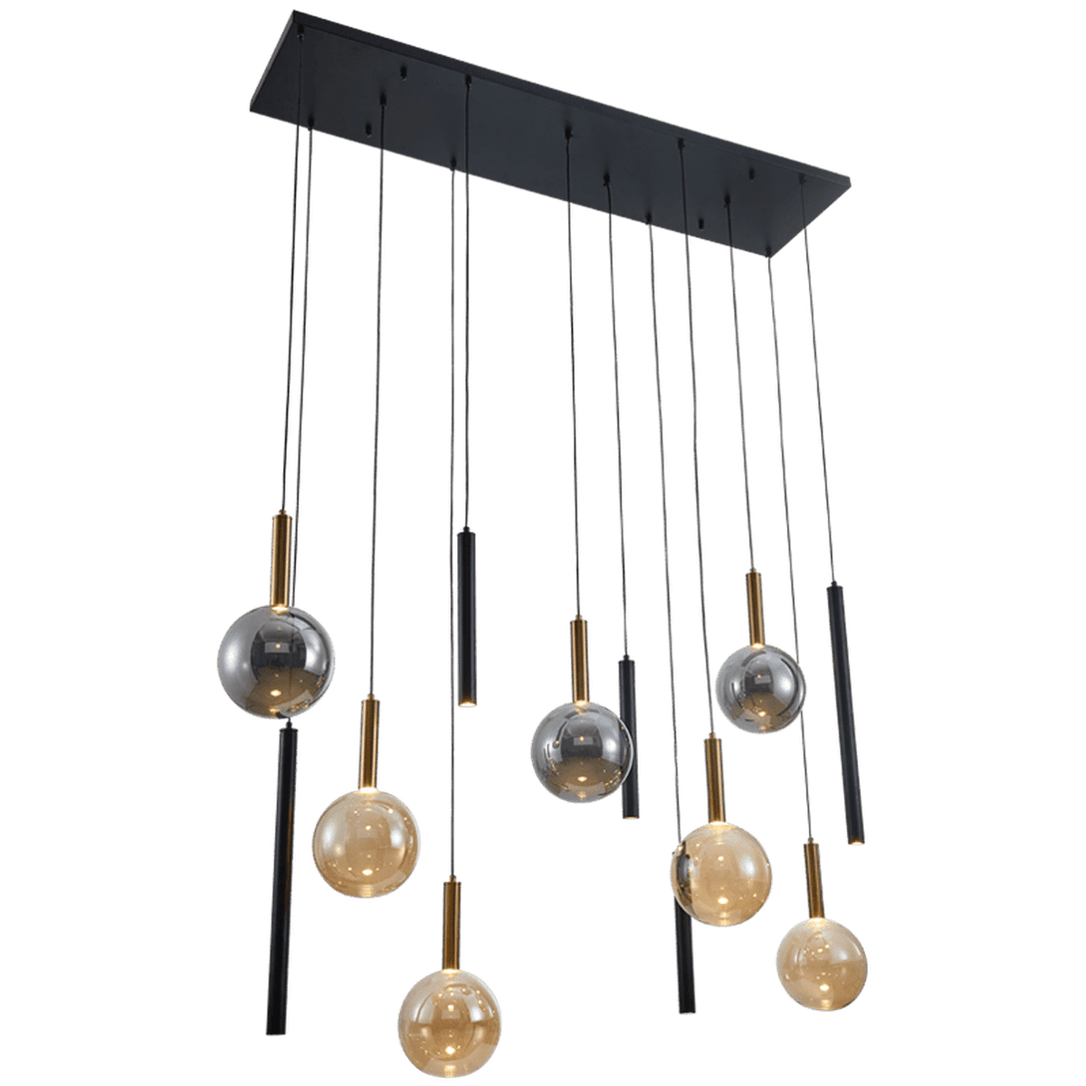 Black & Gold with Amber & Smoke Glass Pendant Light — transparent background
