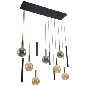 Black & Gold with Amber & Smoke Glass Pendant Light — transparent background