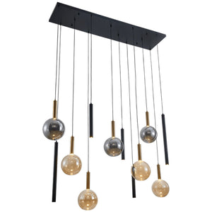Black & Gold with Amber & Smoke Glass Pendant Light — white background