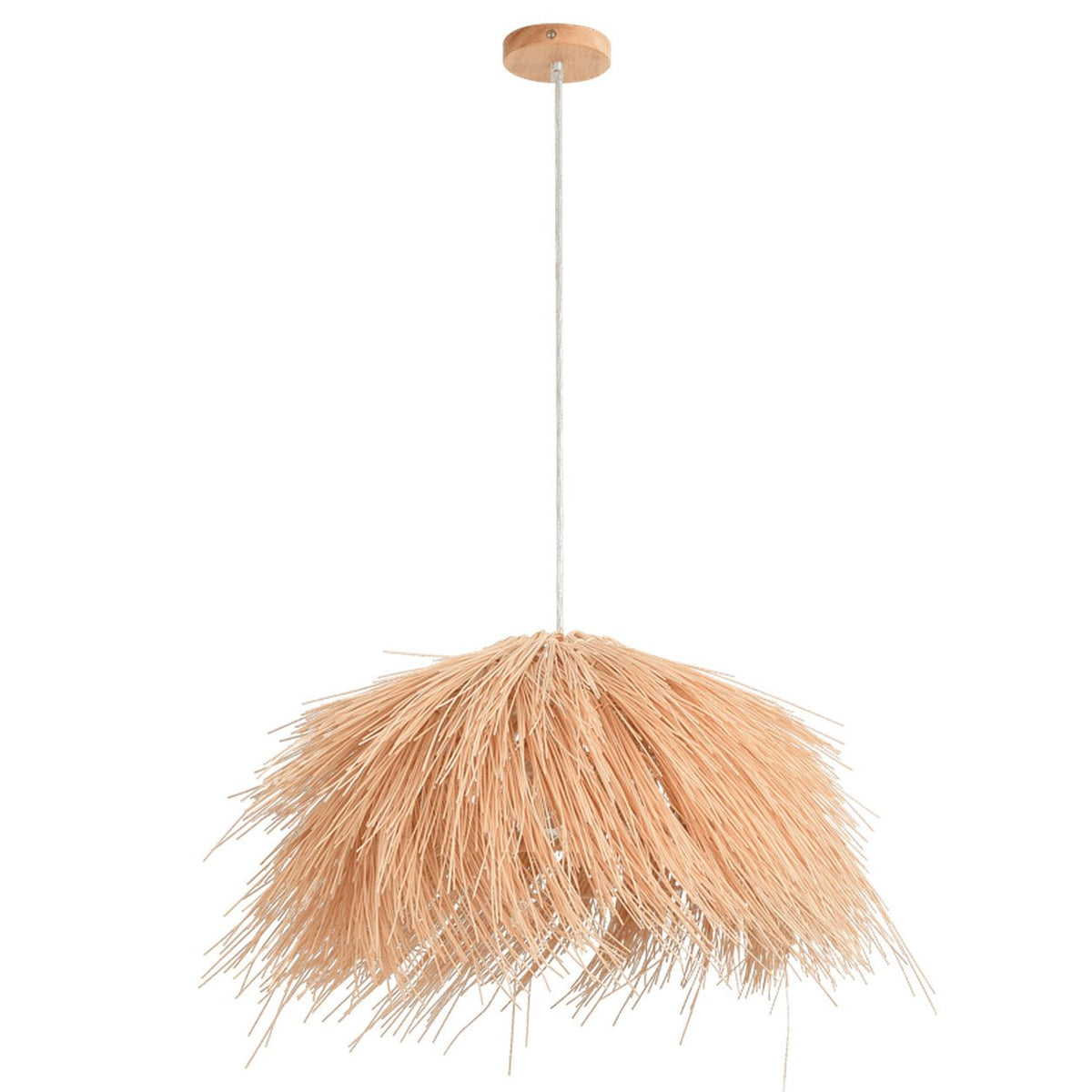 Natural Wood & Rattan Shade Pendant Light — white background