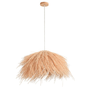 Natural Wood & Rattan Shade Pendant Light — white background
