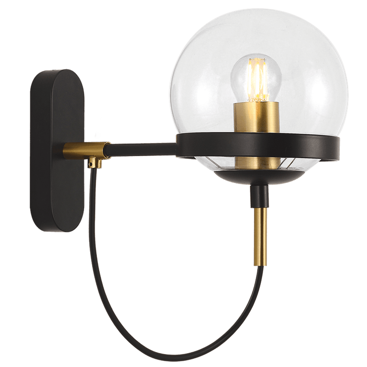 Black & Gold Glass Wall Light — transparent background