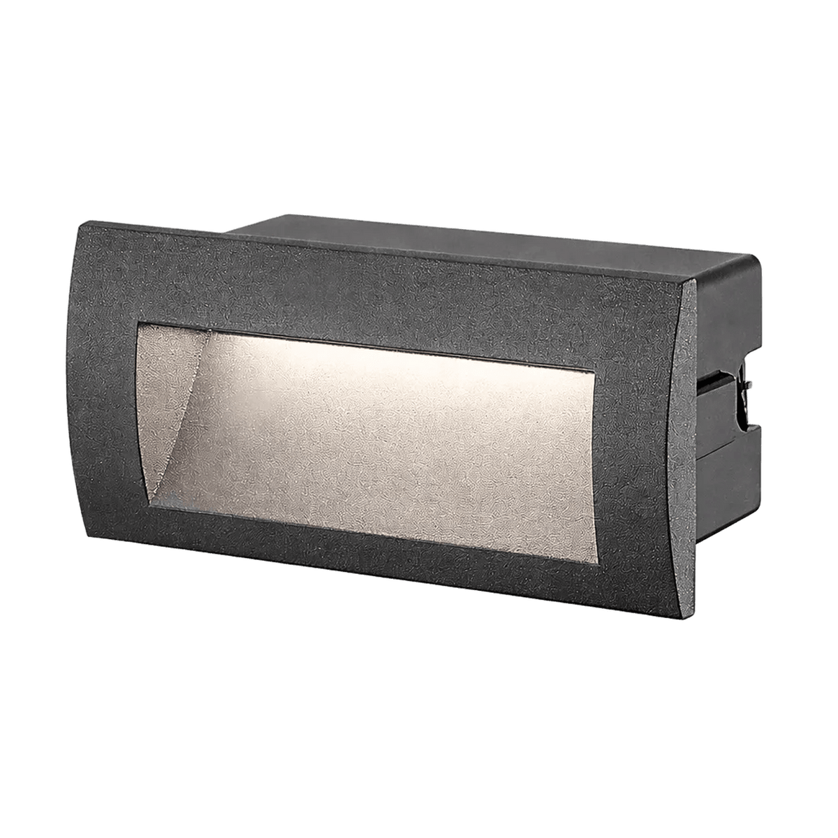 230V 3W LED SMD Rectangular Recessed Step Light - Matt Black Frosted Glass
