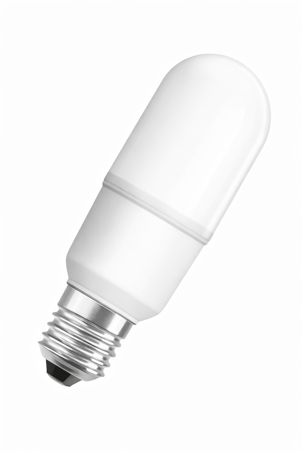 Close-up of an Osram LED stick light bulb with a sleek white design and E27 base.
