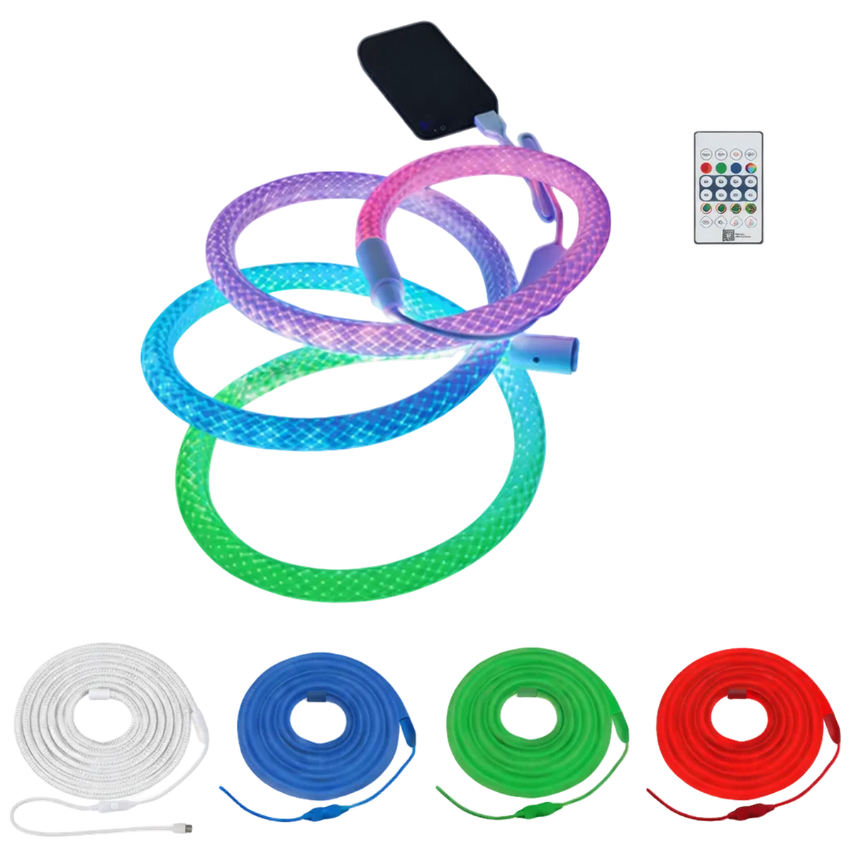 RGB LED Rope Light 5m - USB with Remote — transparent background