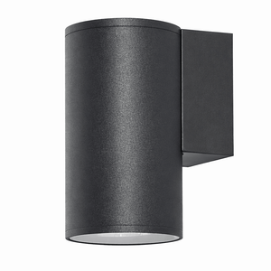 Black outdoor wall light fixture on a white background