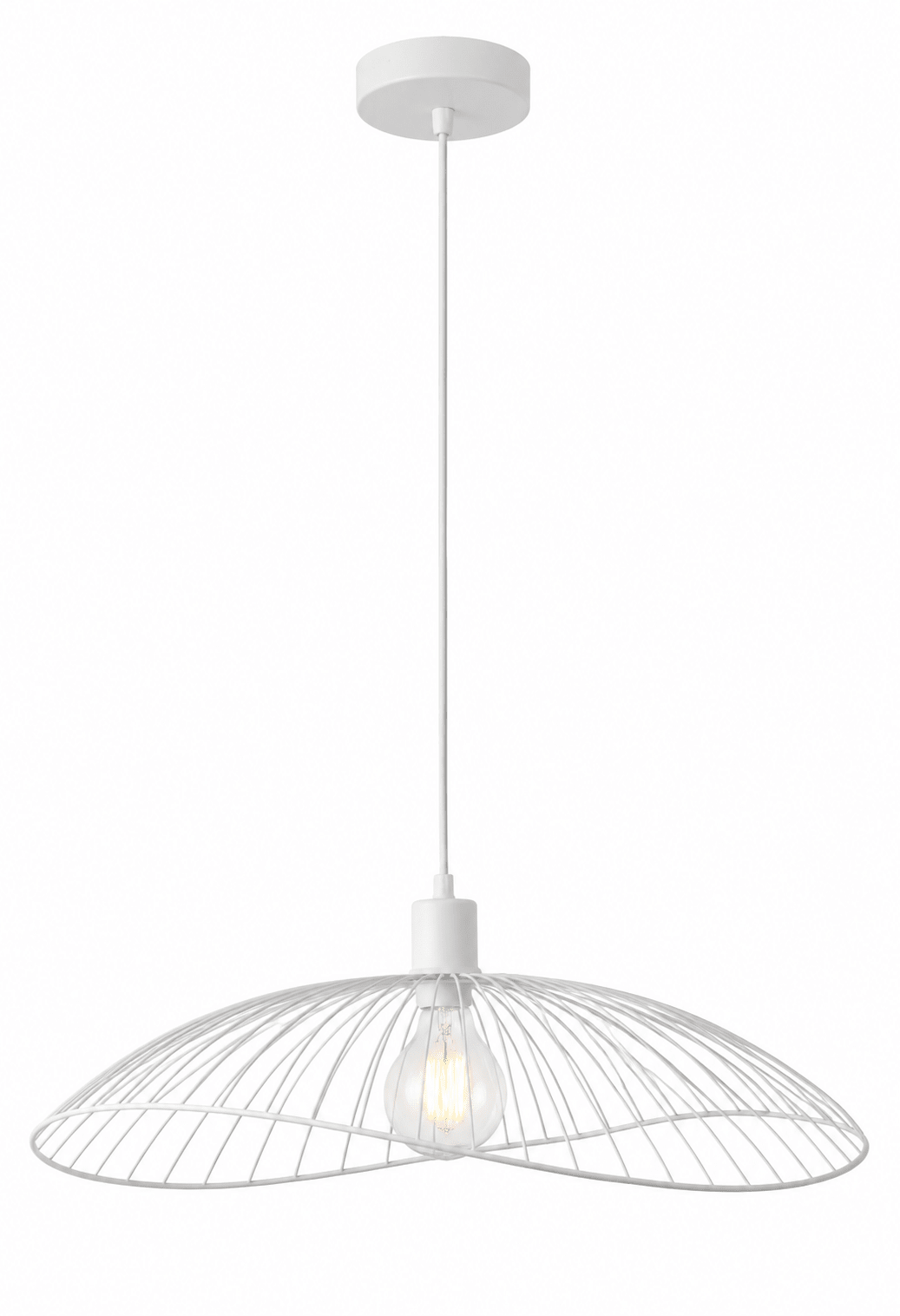 Sleek white pendant light with a sculptural shade, ideal for modern interiors.