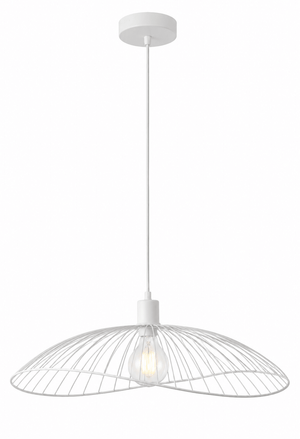 Sleek white pendant light with a sculptural shade, ideal for modern interiors.
