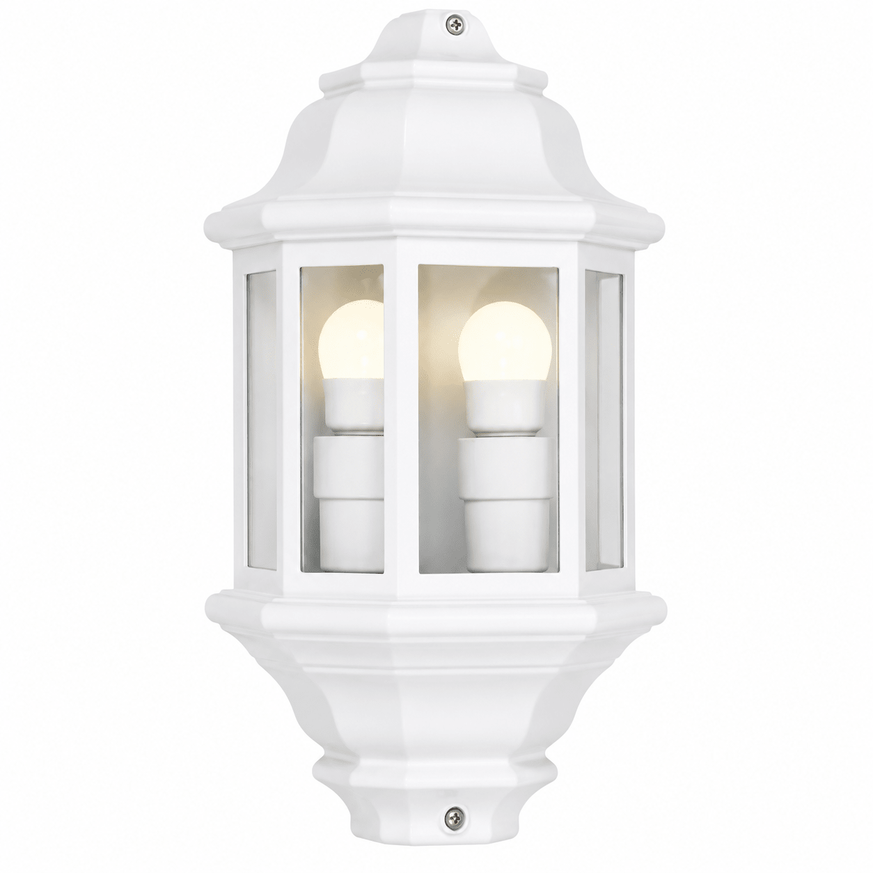 White outdoor wall light fixture on a white background