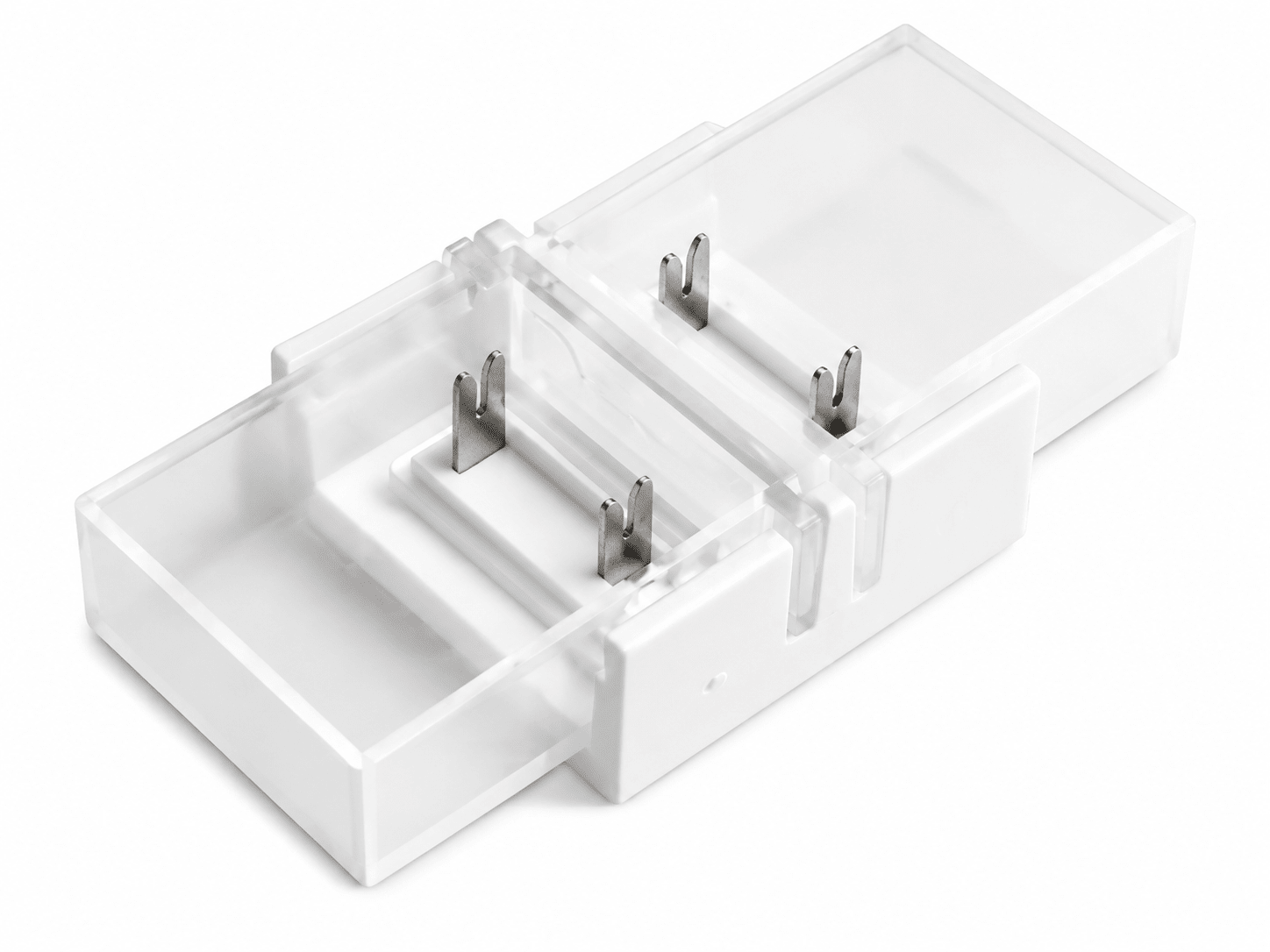DYCE LED COB strip light connector with metal pins for secure strip connections.