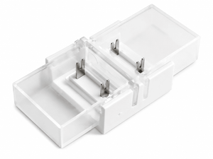 DYCE LED COB strip light connector with metal pins for secure strip connections.