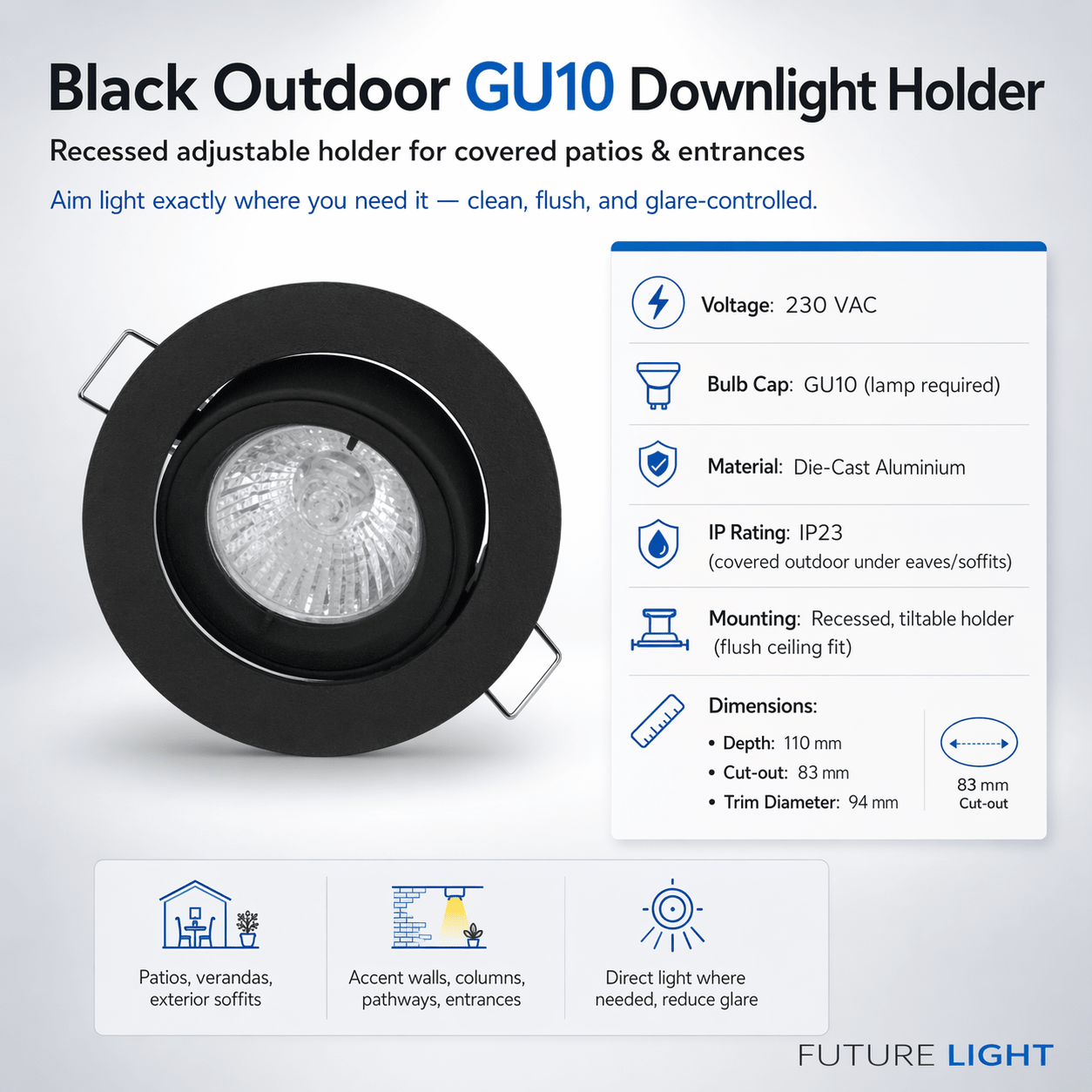 Black Outdoor GU10 Downlight Holder
