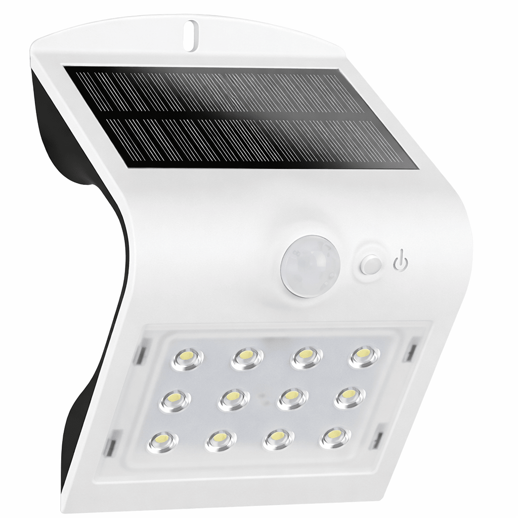 Solar-powered outdoor light with motion sensor on a white background