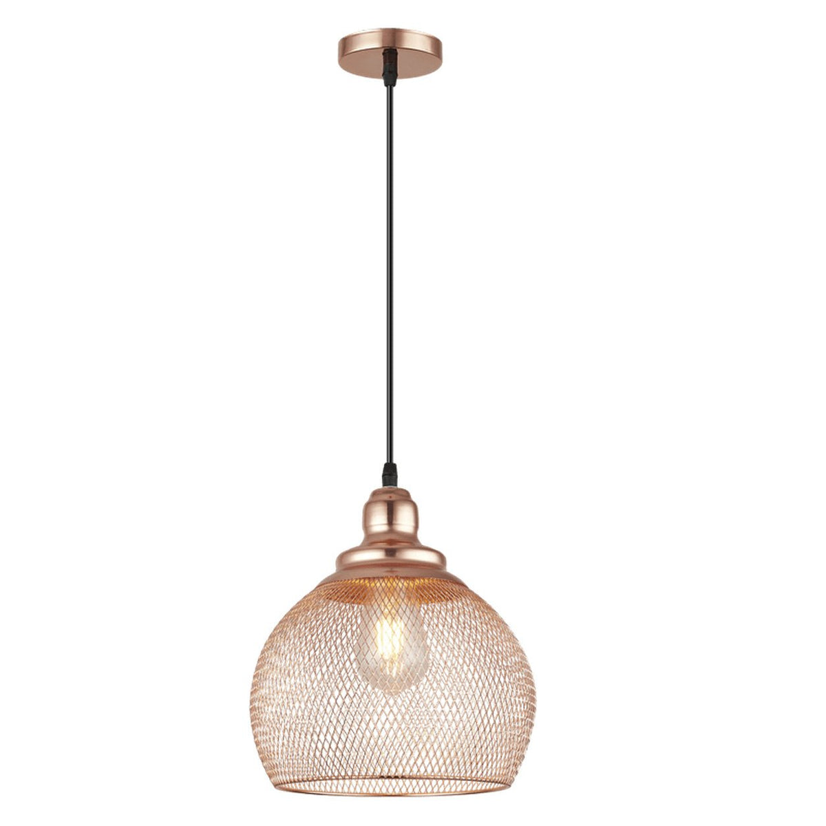 Rose Gold Mesh Pendant Light — white background