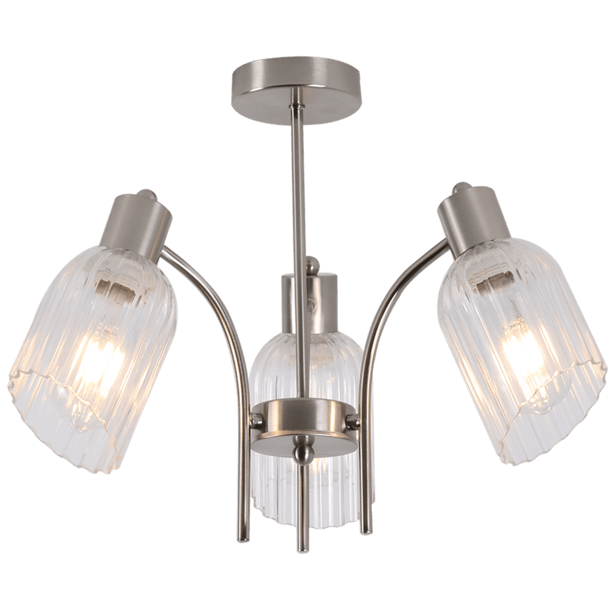 Satin Chrome Chandelier Clear Fluted Glass — transparent background